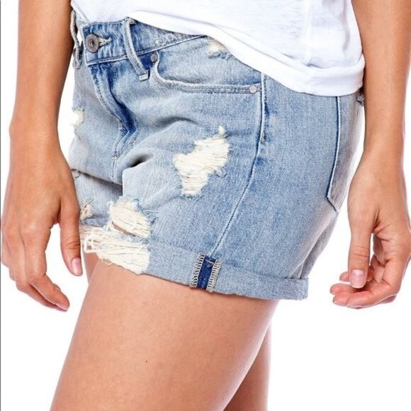 Articles of Society Light Wash Jimmy Rolled Hem Distressed Denim Shorts 27 - Picture 3 of 7